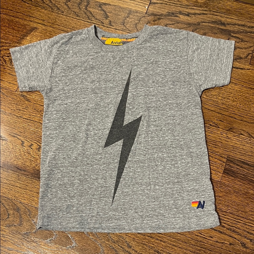Aviator Nation Kids Gray Tee with Black Lightning Bolt